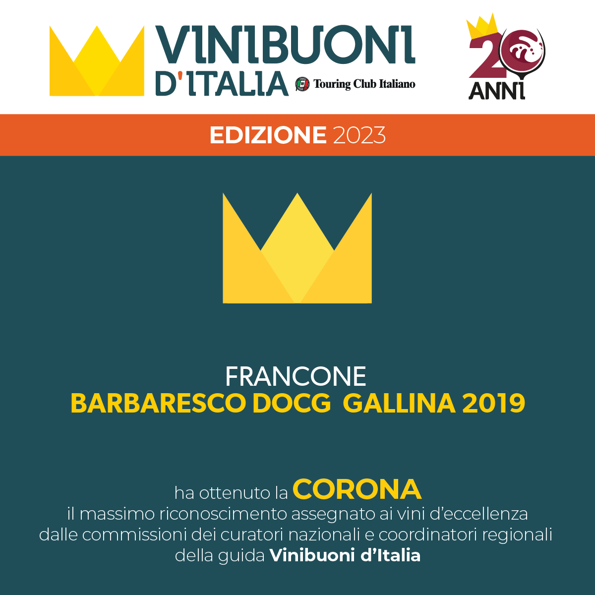 Due Corone per il Barbaresco Gallina 2019
